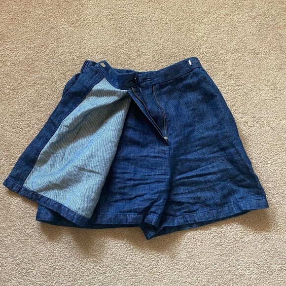 Muji Women's XS Blue Skort Mini Skirt Shorts Denim Cotton Hemp Wrap Elastic - Picture 2 of 10